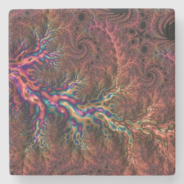Psychedelic Groovy Trippy Funky Colourful Fractal Stone Coaster (Front)
