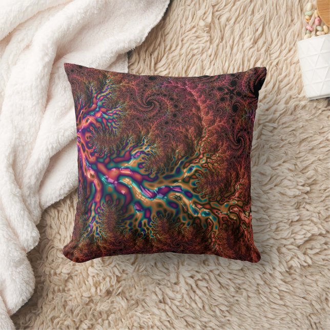 Psychedelic Groovy Trippy Funky Colourful Fractal Throw Pillow (Blanket)