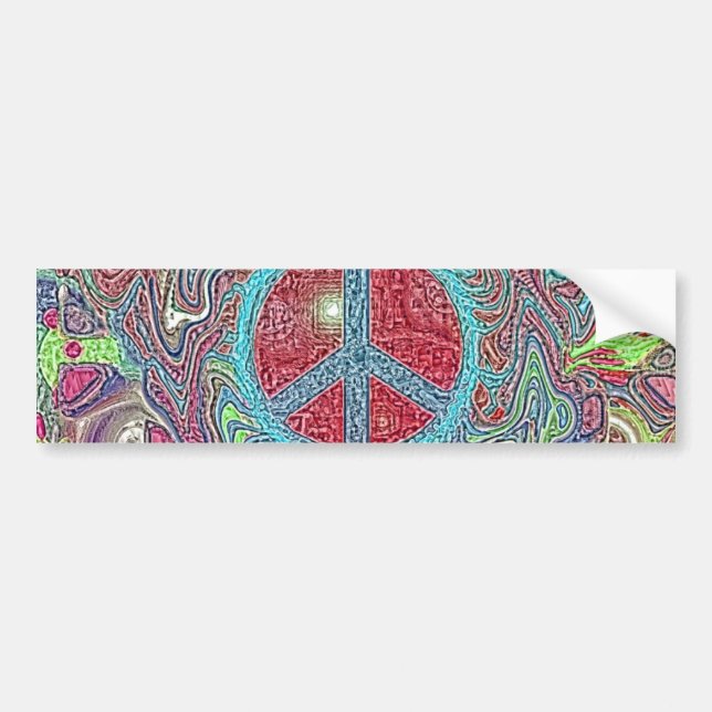 Psychedelic Groovy Trippy Peace Sign Bumper Sticker (Front)