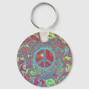 Psychedelic Groovy Trippy Peace Sign Keychain