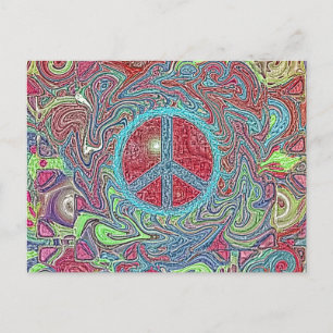 Psychedelic Groovy Trippy Peace Sign Postcard