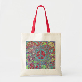 Psychedelic Groovy Trippy Peace Sign Tote Bag