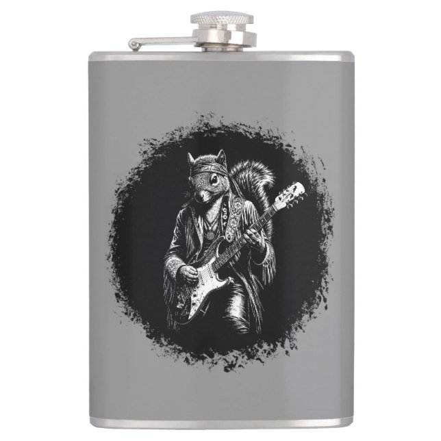 Psychedelic Guitar Squirrel - Funny Vintage Rock Hip Flask (Front)