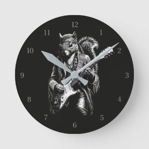 Psychedelic Guitar Squirrel - Funny Vintage Rock Round Clock