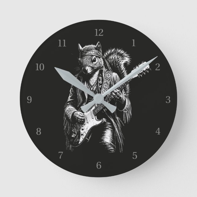 Psychedelic Guitar Squirrel - Funny Vintage Rock Round Clock (Front)