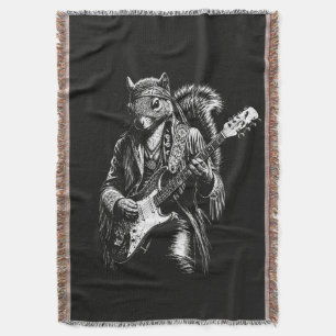 Psychedelic Guitar Squirrel - Funny Vintage Rock Throw Blanket