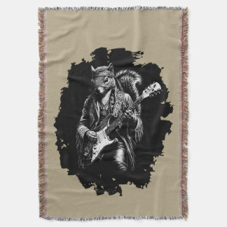 Psychedelic Guitar Squirrel - Funny Vintage Rock Throw Blanket