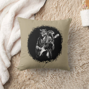 Psychedelic Guitar Squirrel - Funny Vintage Rock Throw Pillow
