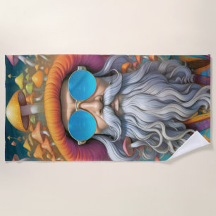 Psychedelic Guru Trippy Hippie Mushroom Beach Towel