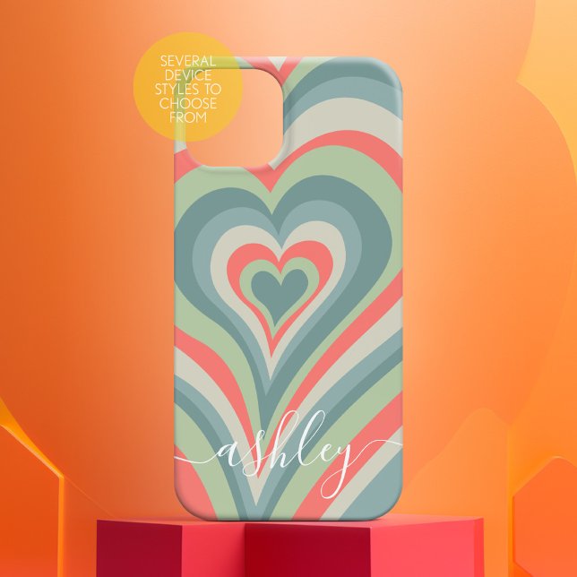 Psychedelic Hearts Calligraphy Script Name Blue Case-Mate iPhone Case (Personalized Phone Case with Custom Text and Trendy Design)