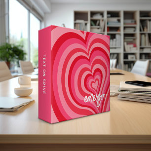 Psychedelic Hearts Calligraphy Script Name Pinks Binder