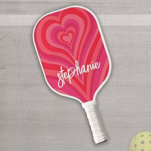Psychedelic Hearts Calligraphy Script Name Pinks Pickleball Paddle