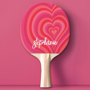 Psychedelic Hearts Calligraphy Script Name Pinks Ping Pong Paddle