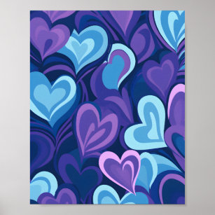 Psychedelic Hearts Purple and Blue Poster