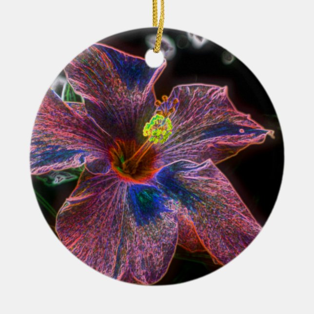 Psychedelic Hibiscus Flower Ornament (Front)
