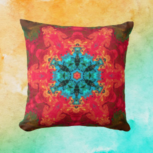 Psychedelic Hippie Blue and Red Throw Pillow