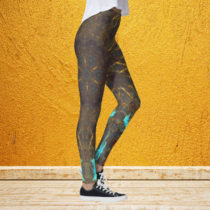 Psychedelic Hippie Blue Gold and Dark Red Leggings
