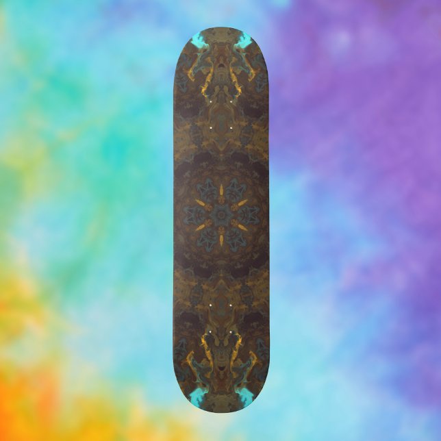 Psychedelic Hippie Blue Gold and Dark Red Skateboard (Creator Uploaded)