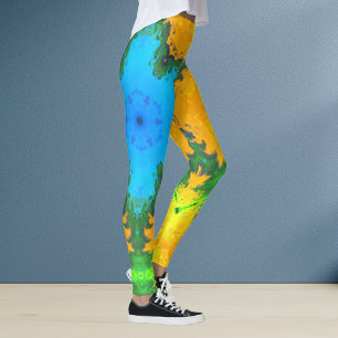 Psychedelic Hippie Blue Yellow and Green Leggings