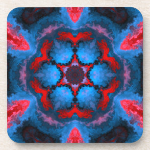 Psychedelic Hippie Flower Blue and Red Coaster