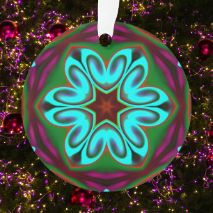 Psychedelic Hippie Flower Blue Green and Purple Ornament