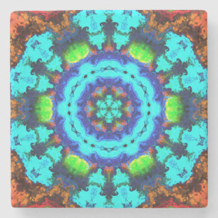 Psychedelic Hippie Flower Blue Orange and Green Stone Coaster