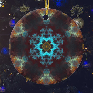 Psychedelic Hippie Flower Blue Red and Yellow Ceramic Ornament