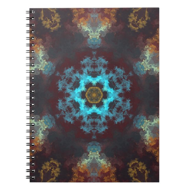 Psychedelic Hippie Flower Blue Red and Yellow Notebook (Front)