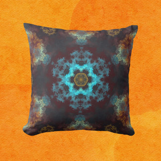 Psychedelic Hippie Flower Blue Red and Yellow Throw Pillow