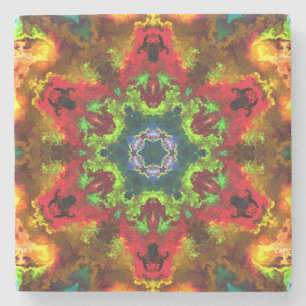 Psychedelic Hippie Flower Green Red and Orange Stone Coaster