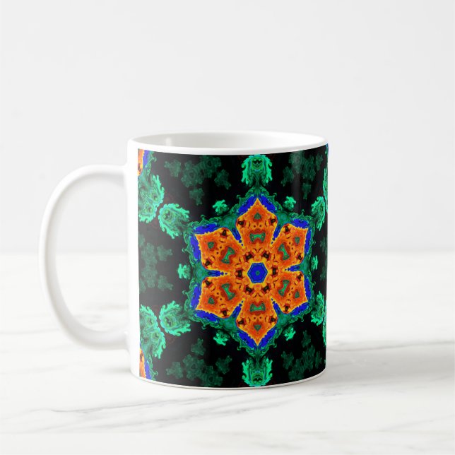 Psychedelic Hippie Flower Orange and Teal Coffee Mug (Left)