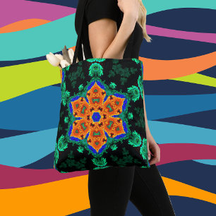 Psychedelic Hippie Flower Orange and Teal Tote Bag