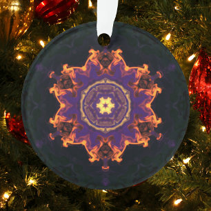 Psychedelic Hippie Flower Orange Purple and Black Ornament