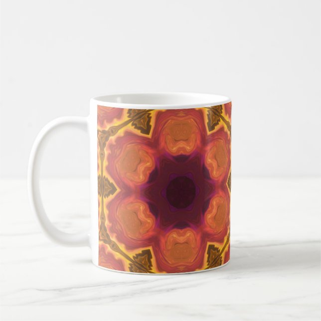 Psychedelic Hippie Flower Orange Purple and Yellow Coffee Mug (Left)