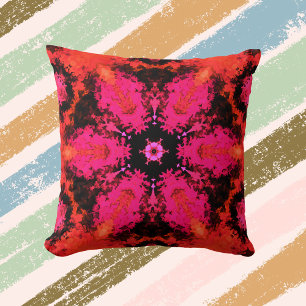 Psychedelic Hippie Flower Pink and Black Throw Pillow