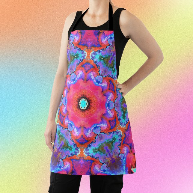 Psychedelic Hippie Flower Pink Blue and Orange Apron (Creator Uploaded)
