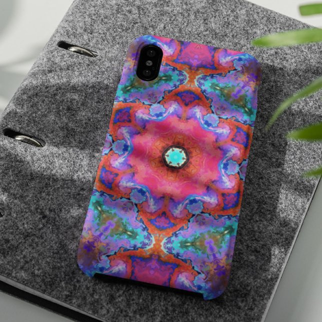 Psychedelic Hippie Flower Pink Blue and Orange Case-Mate iPhone Case (Creator Uploaded)