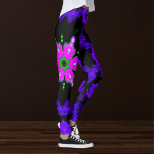 Psychedelic Hippie Flower Pink Purple and Green Leggings