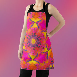 Psychedelic Hippie Flower Pink Purple and Yellow Apron
