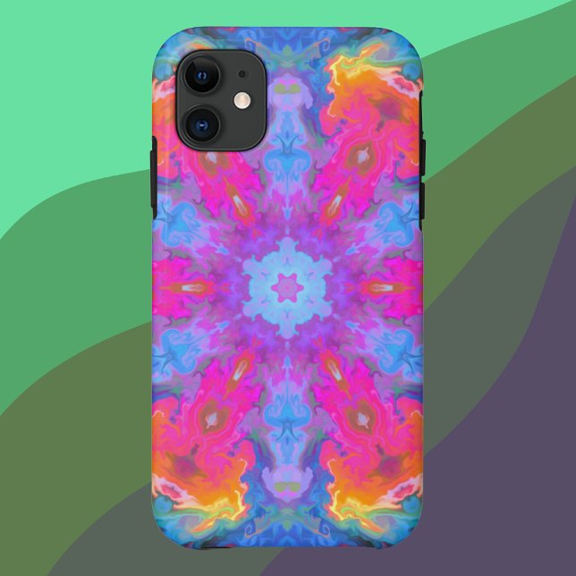 Psychedelic Hippie Flower Pink Yellow and Blue Case-Mate iPhone Case (Creator Uploaded)