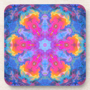 Psychedelic Hippie Flower Pink Yellow and Blue Coaster