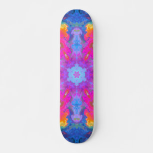 Psychedelic Hippie Flower Pink Yellow and Blue Skateboard
