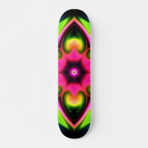 Psychedelic Hippie Flower Pink Yellow and Green Skateboard