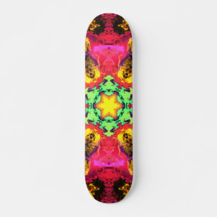 Psychedelic Hippie Flower Pink Yellow and Green Skateboard