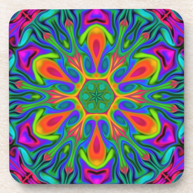 Psychedelic Hippie Flower Rainbow Coaster (Front)