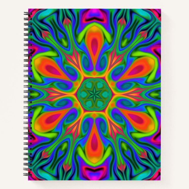Psychedelic Hippie Flower Rainbow Notebook (Front)
