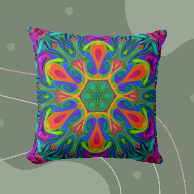 Psychedelic Hippie Flower Rainbow Throw Pillow (Creator Uploaded)