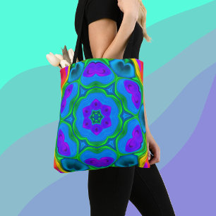 Psychedelic Hippie Flower Rainbow Tote Bag
