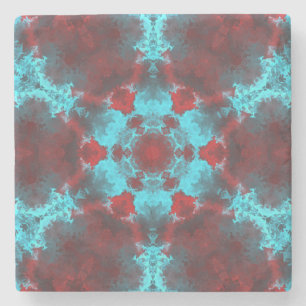 Psychedelic Hippie Flower Red and Blue Stone Coaster