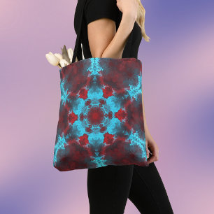 Psychedelic Hippie Flower Red and Blue Tote Bag